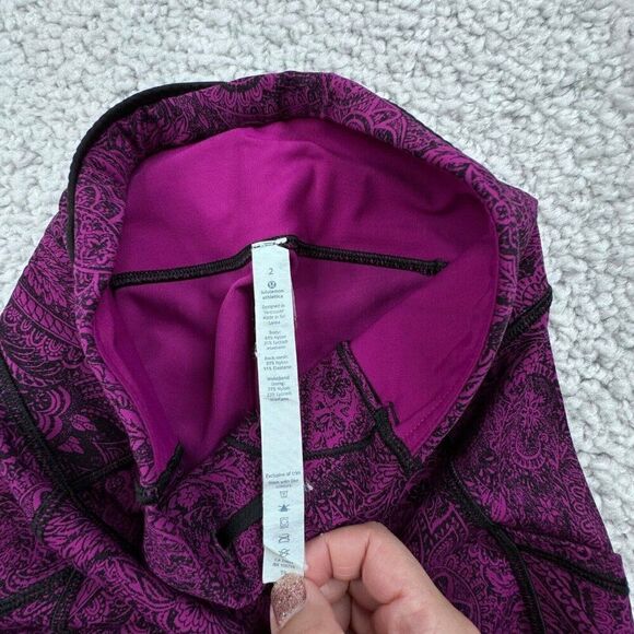 Lululemon Outrun Crop Legging Purple Mesh Antique Paisley Deep Fuchsia Black - Picture 5 of 13